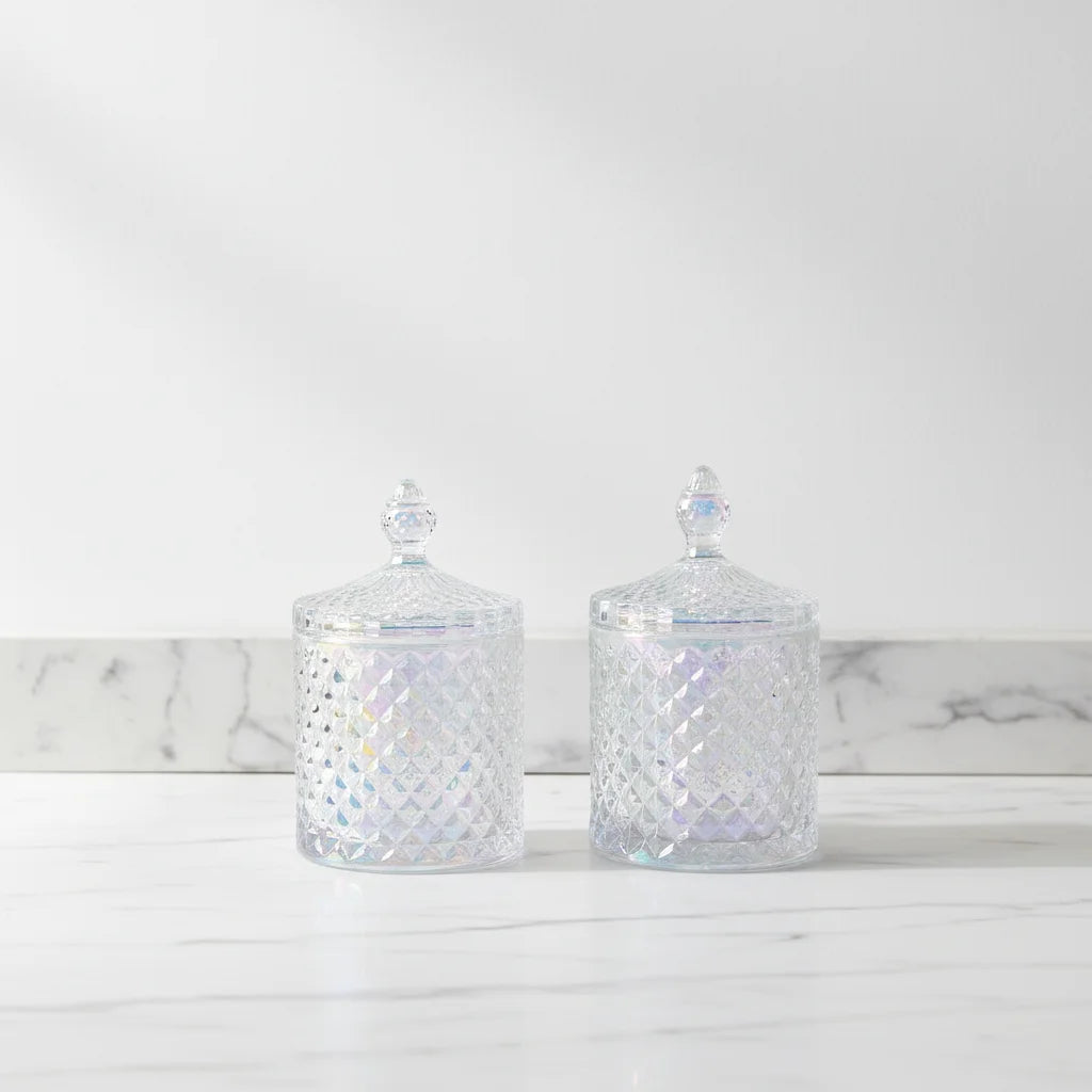 Wholesale 10oz 300ml Luxury Glass Candle Jar Empty Geo Cut Iridescent with Lid for Wedding Decorations