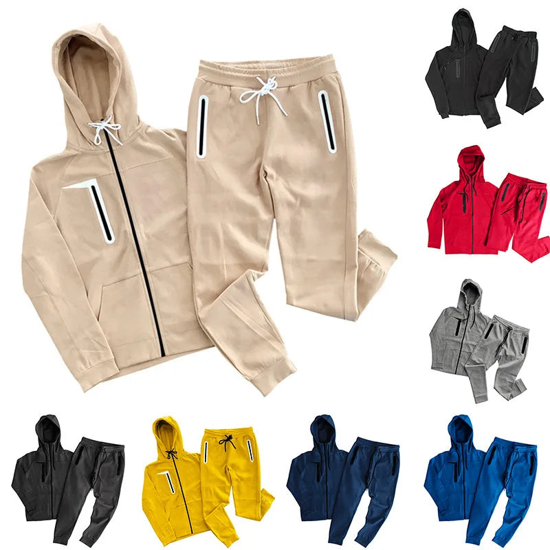 Liu Ming Hot Selling Custom Logo Autumn Men Casual Clothes Hooded Zipper Jacket Sweatpants Tracksuit Set