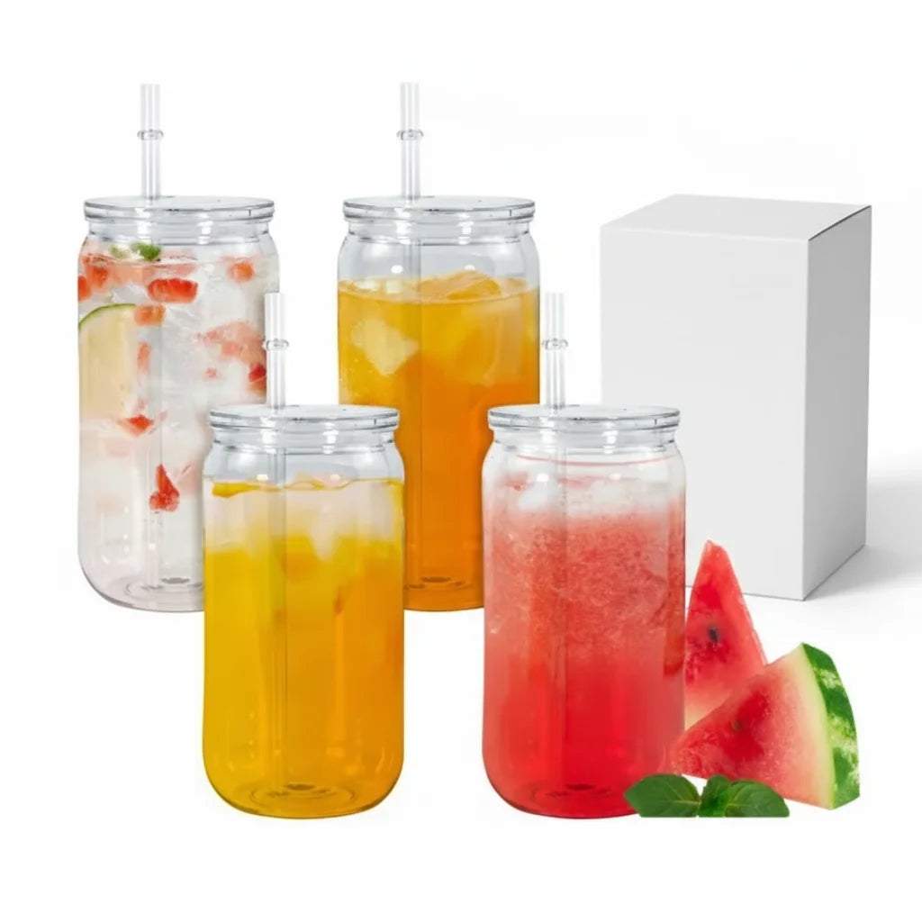 Custom logo Hot Sale 16oz Clear Plastic Cup Plastic Tumbler Beer Can With Plastic Straw and Acrylic Lid for Vinyl UV DTF
