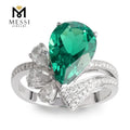 Messi Gems MSR-216 Factory Price 14k/18k White Gold Emerald Ring Fancy Design Nature Flower Inspiration Moissanite Ring