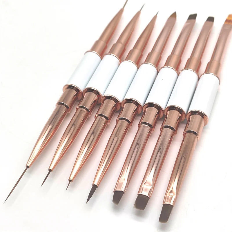 Custom White Nail Art Liner Brush 7pcs/set Extra Long Liner Brush for Nail French Tip  Dual-end Nylon Hair Ombre Oval Nail Brush