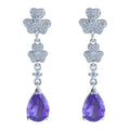 Factory Wholesale Rhodium Plated 925 Sterling Silver Pear Cut Natural Amethyst Clover Drop Earrings for Women Gift Party Wear