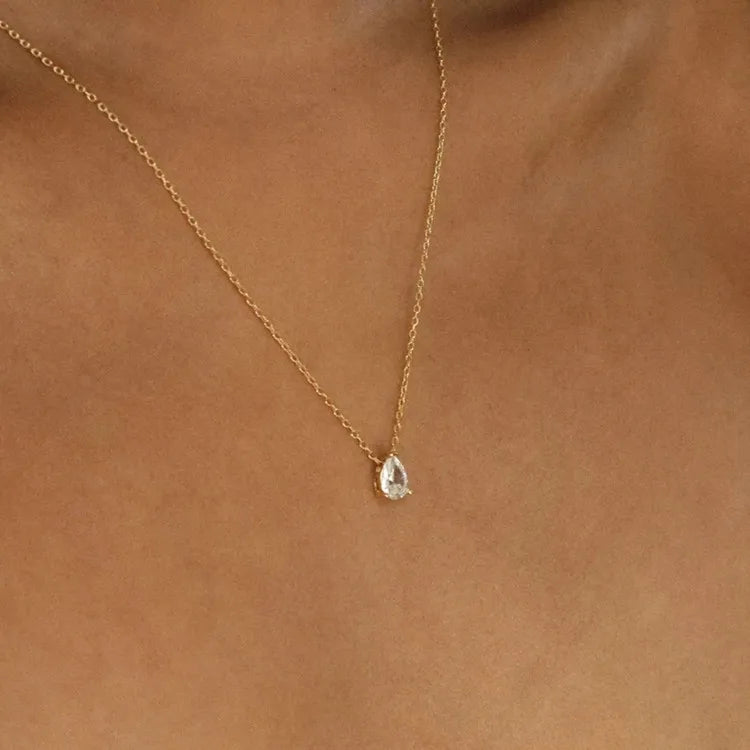 Elegant Crystal Jewelry 925 Sterling Silver Aaaaa Cubic Zircon Teardrop Pendant Necklace