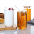 16oz Tumbler Water Bottle with Bamboo Lid Glass Straw Butterfly Frosted Sublimation Beer Glass Coffee Can Cups Glass Drinkware