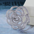 Luxury High Quality Brass Metal Flower Brooch Domed Crystal Cubic Zircon for Women's Wedding & Engagement