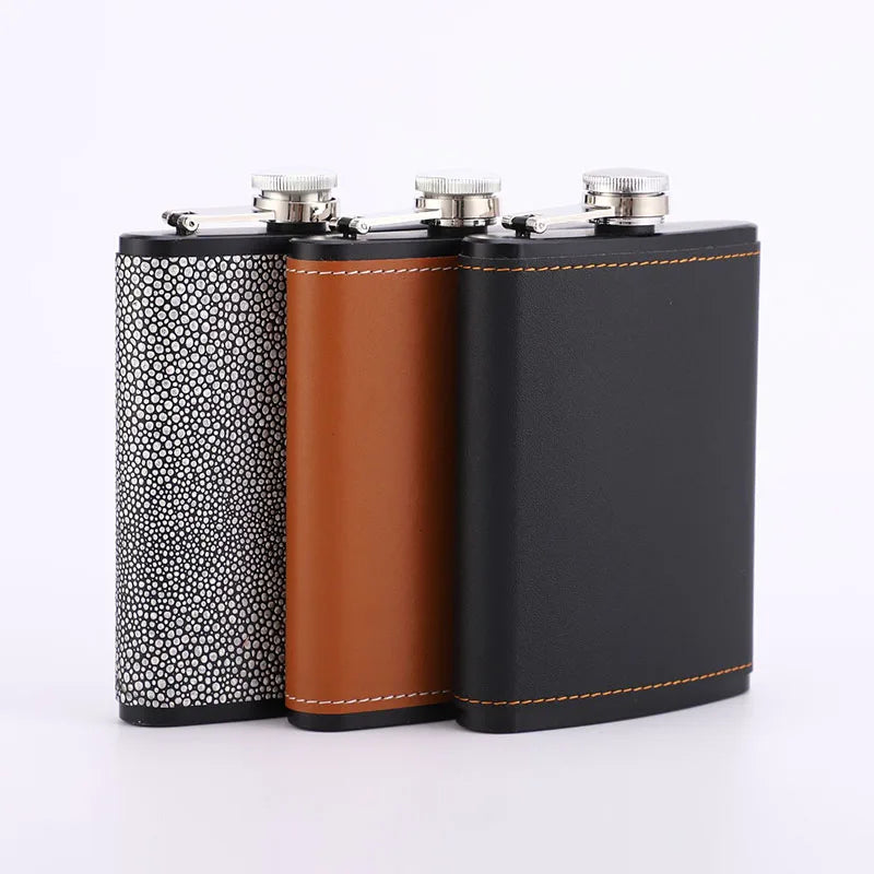 Mini Camping Can Be Laser Logo Modern Hip Flask 8oz Leather Stainless Steel with Wrap Leather Cover