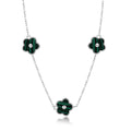 QX CUSTOM Fine Jewelry 925 Sterling Silver Malachite Five Leaf Clover Flower Pendant Women Necklace