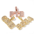 Customizable Gold Hip Hop Necklace with Initial Name Charms Iced Baguette CZ Initials on a Rope Chain Zircon Pendant