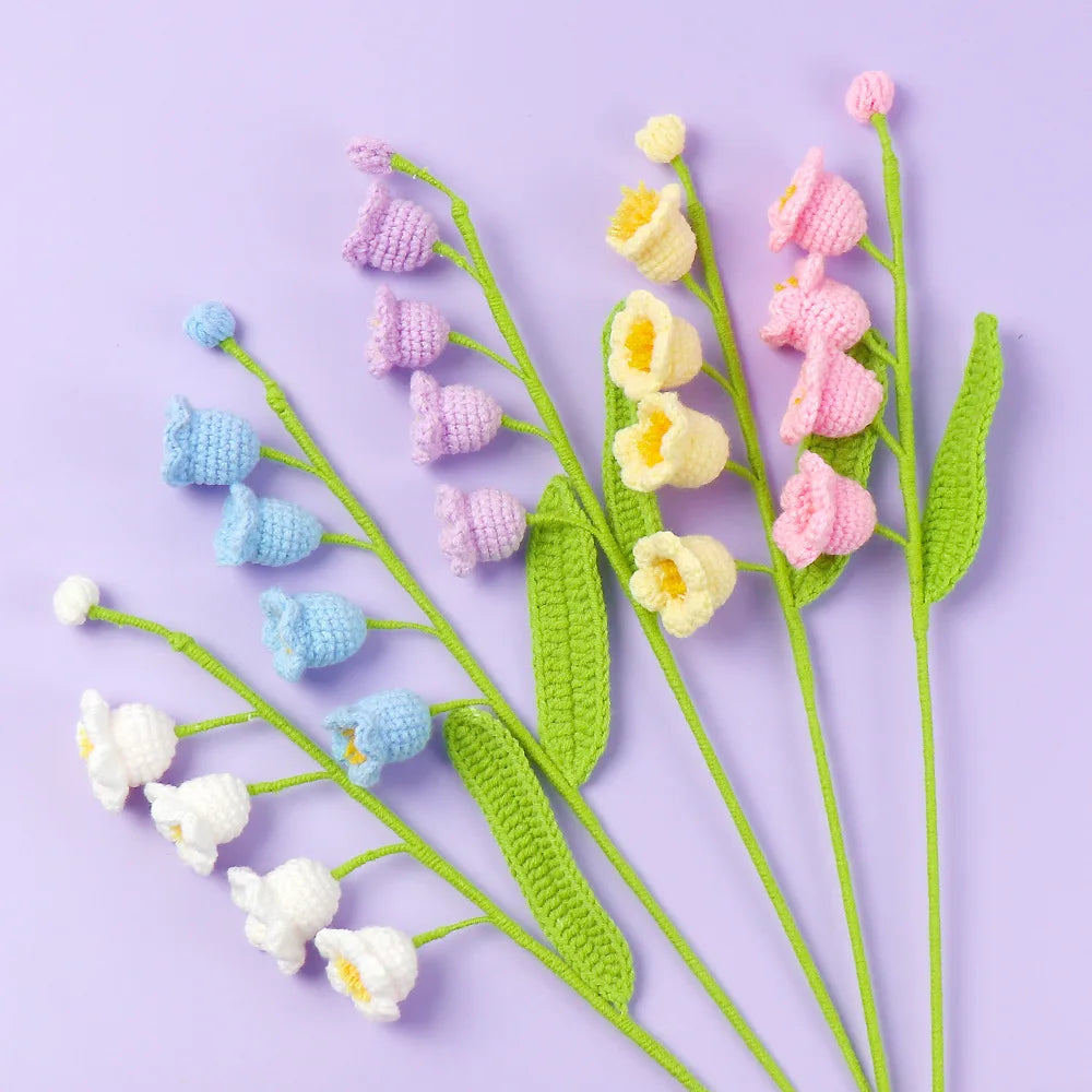 Popular Multi Color Crochet Flower Lily of the Valley Bouquet Wholesale Artificial Knitted Campanula Flowers for Daily Ornament