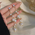 Hot Selling Elegant Fashion Imitation Pearl Long Tassel Hanging Stud Earrings for Women Girls Jewelry