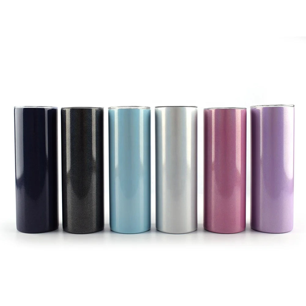 Custom Insulated Double Wall Glitter Sublimation Tumbler 20 oz Skinny Straight Glitter Tumbler Cup with Straw