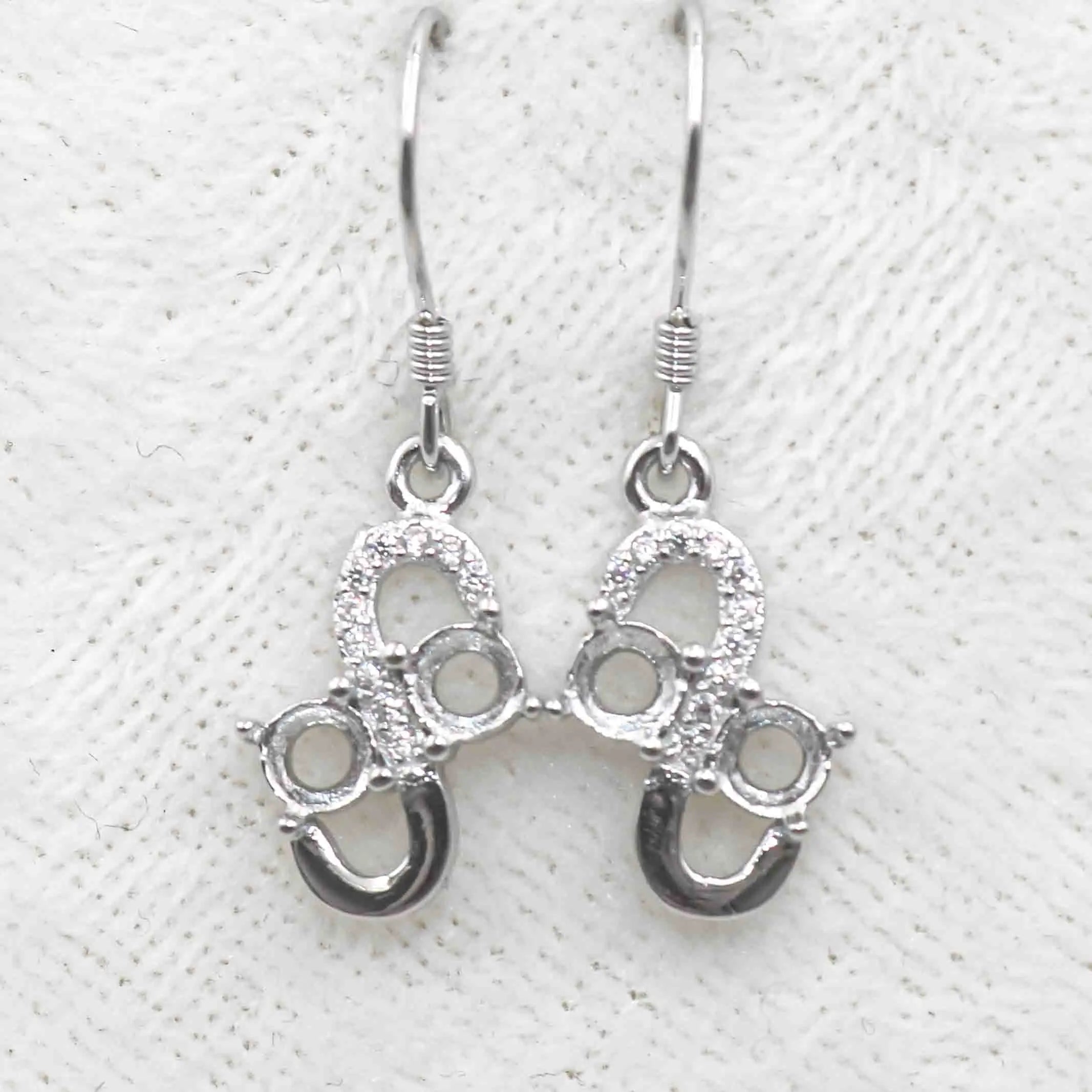Sterling Silver 4*4mm Semi Mount Hook Earrings Empty Support Blank Claws Setting S925 Base Without Center Stone for DIY Inlay