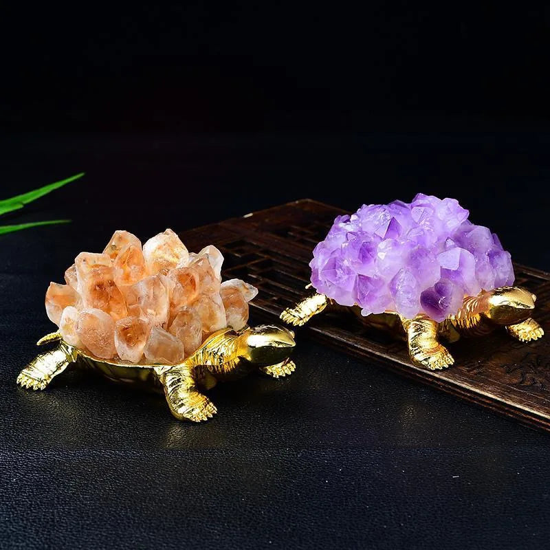 Natural Yellow Amethyst Crystal Turtle Ornament Golden Turtle Housewarming Gift Soft Decoration for Home Office Study for Window