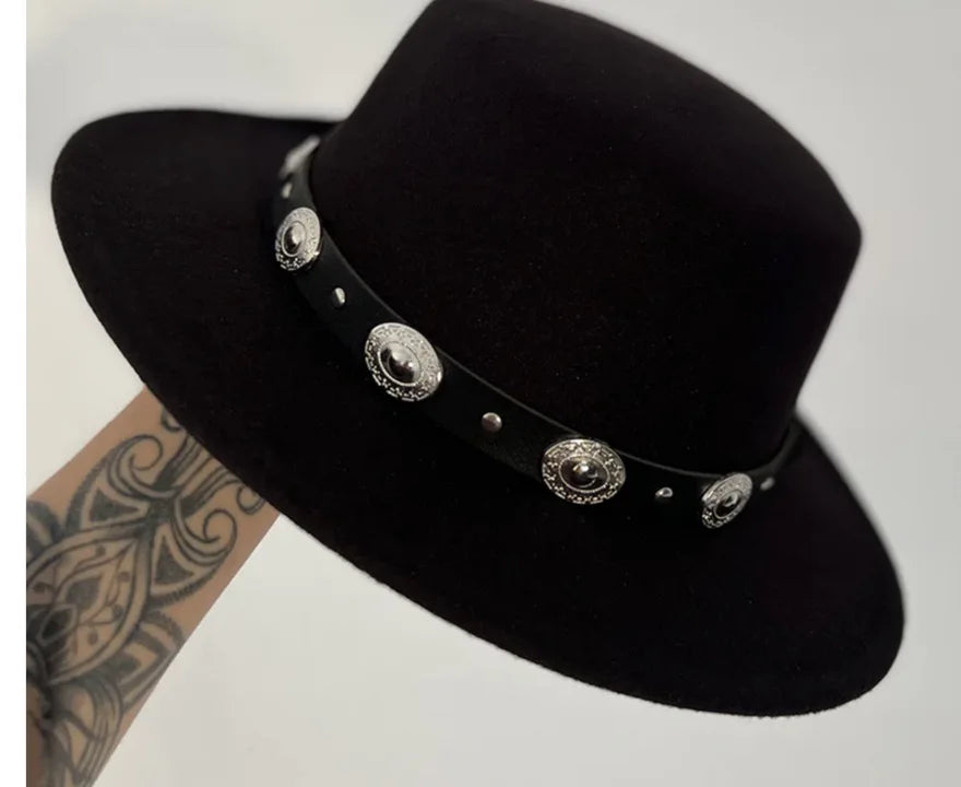 Vintage Wide Brim Fedora Hat Women Wholesale 2023 Unisex Black Fedora Hats With Retro PU Leather Belt