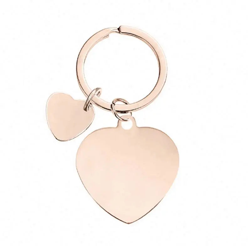 Promotion Engrave Logo Personalized Blank Heart Metal Stainless Steel Keychains for DIY Custom Logo Couple Name QR Code KeyChain