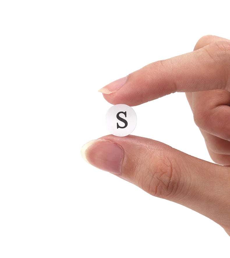 1.5 cm Round Paper Size Sticker Labels for Clothing XS to XL Sizes with Barcode Feature