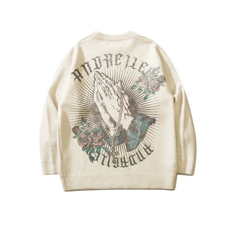 Custom Print Knitted Wool Pullover Make Jacquard Pattern Knitted Wool Crewneck Men Sweater
