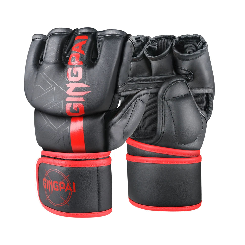 GINGPAI Professional Half-Finger Leather Gloves for MMA Boxing Sanda Free Mixed Martial Arts Training-High Quality Hand Grips