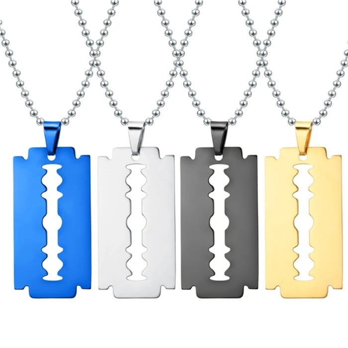 Classic Personalized Engraved Punk Stainless Steel Razor Blade Pendant Meaning Necklace Men's Party & Anniversary Gift