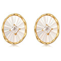2024 New French Oval Natural White Mother-Of-Pearl Inlaid Zircon Stud Earrings Trendy Brass Unisex Jewelry Gifts Hot Sale