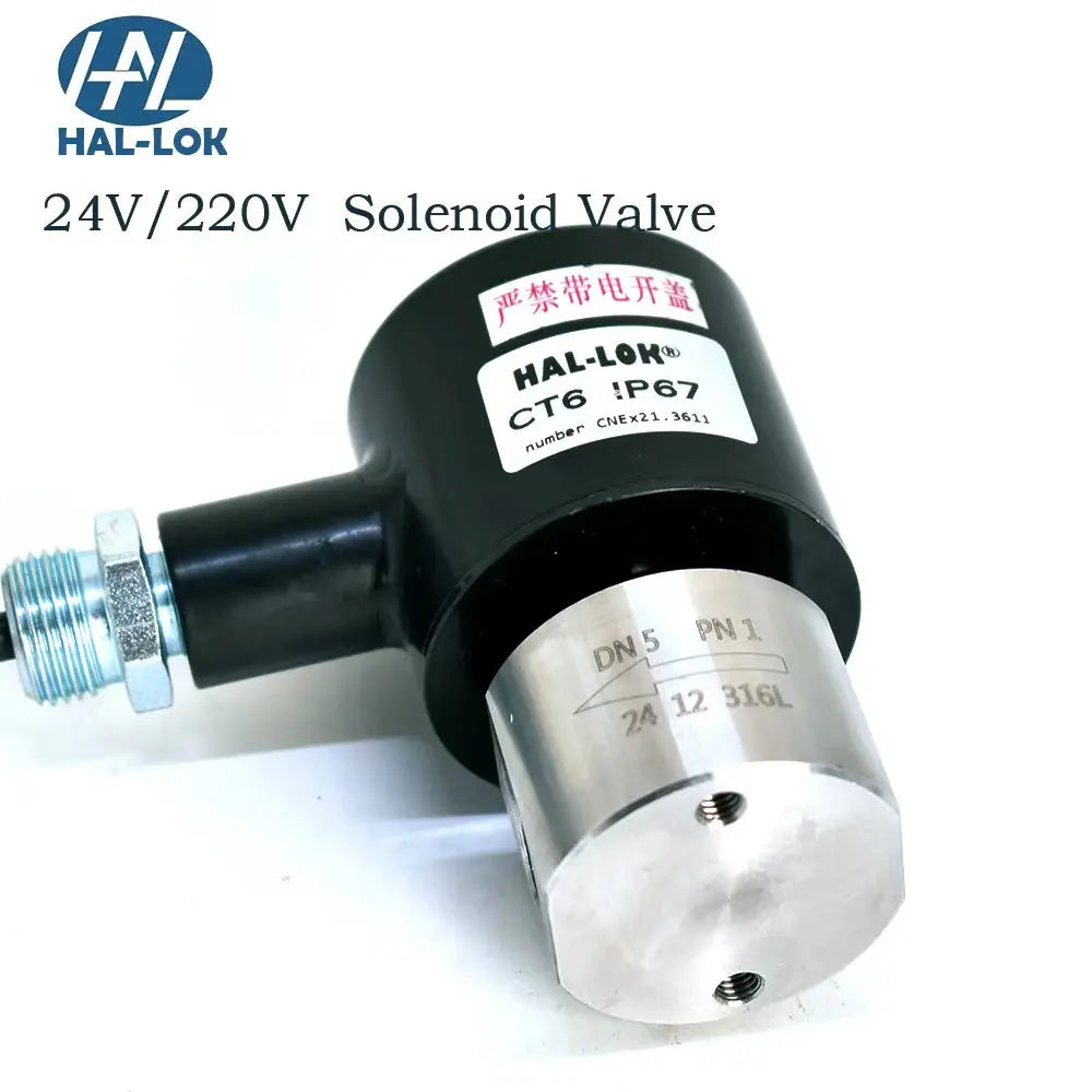 HAL-LOK CT6 IP67 High-Pressure 2-Way Solenoid Valve 316 Stainless Steel Hydraulic Air Control 1/4in Port for Gas Media 3-Year