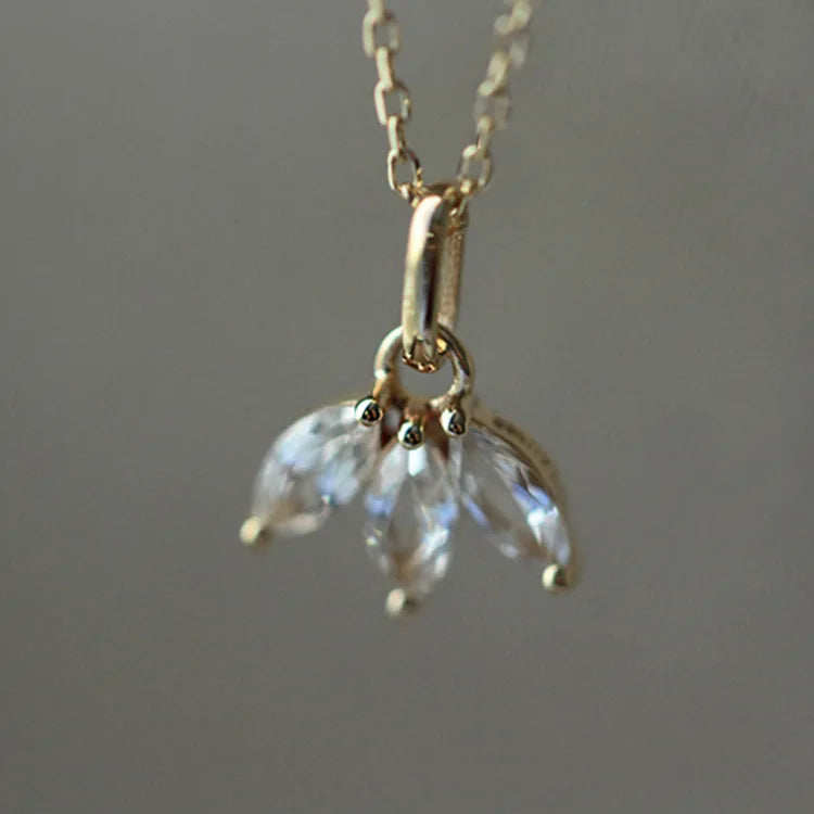 French Style 925 Sterling Silver 14K Gold Inlaid Crystal Clover Pendant Chocker Necklace