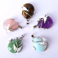 Wire Wrap Butterfly Gemstone Rose Quartz Amethyst Opalite Healing Crystal Pendant Necklace