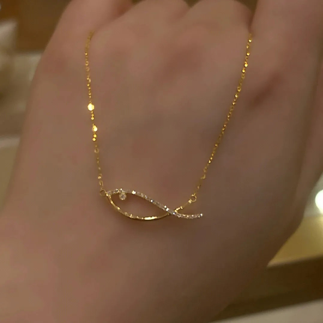 Sterling Silver 925 Jewellery Wholesale 18k Gold Plated 925 Sterling Silver Fish Charm Chain Silver Necklace 925