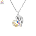 Mom Daughter Son Children Name Engravable Necklace with Birthstone Heart Charm Pendant Gold Plated Brass Trendy Style
