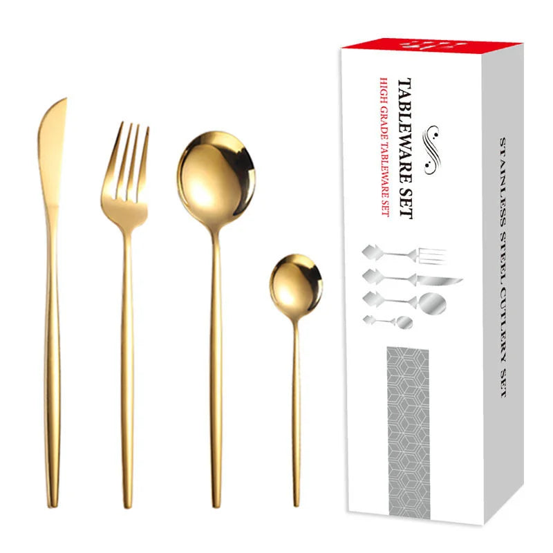 Hot Selling Cutlery 16 Pcs Set Hotel Stainless Steel Knife Fork Spoon Silverware Metal Cutlery Set