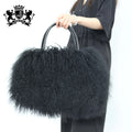 Factory Direct Wholesale Lady Fashion Handbag Black Mongolian Lamb Fur Bag