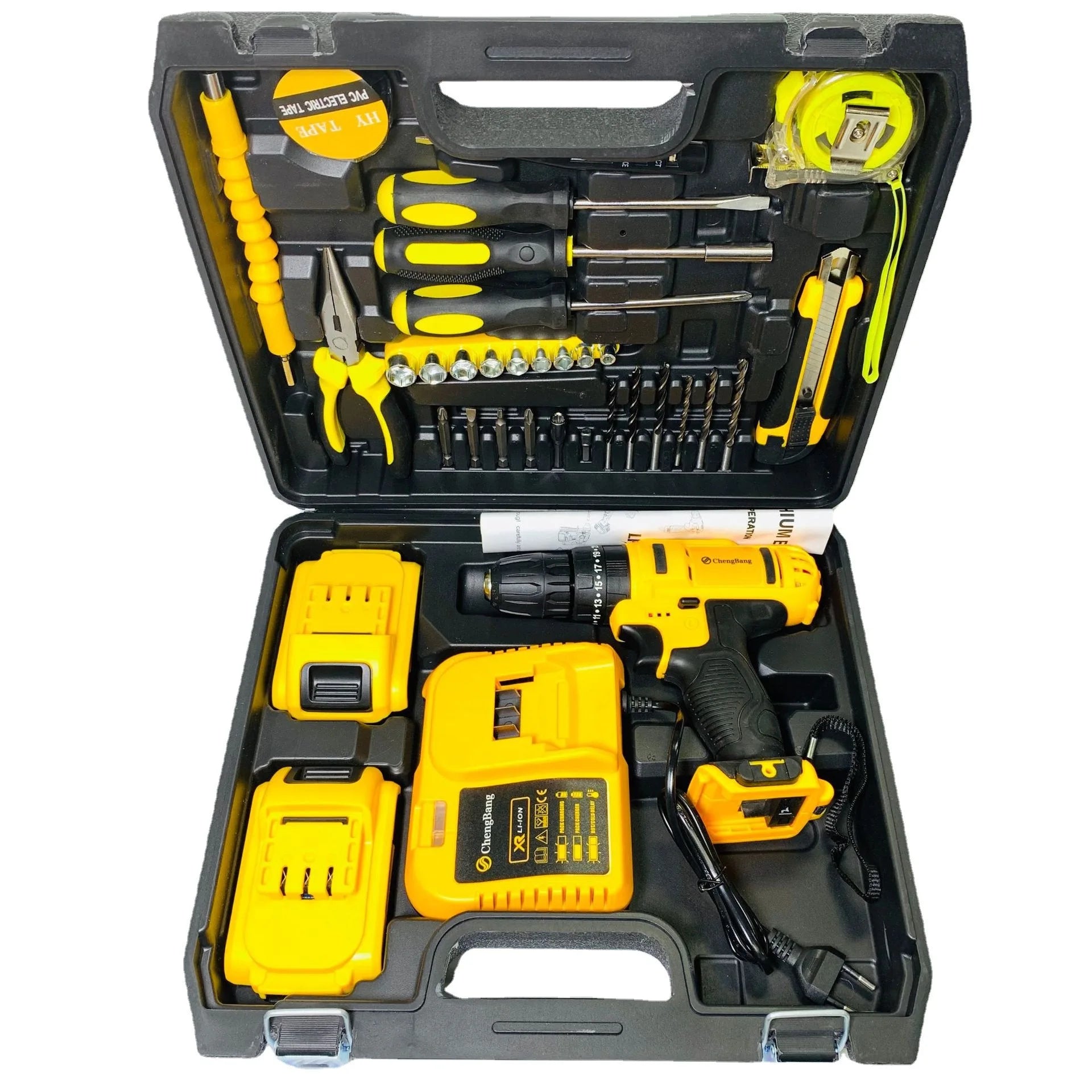 21V Power Tools Cordless Screwdriver Combination Kits Home Repair Toolbox Lithium Electric Drill Sets Hand Tool Set Yellow
