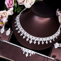Shiny White Gold Plated Brides Tassel Leaf Necklace Earrings Bracelet Ring American Nigeria CZ Costume Wedding Big Jewelry Sets