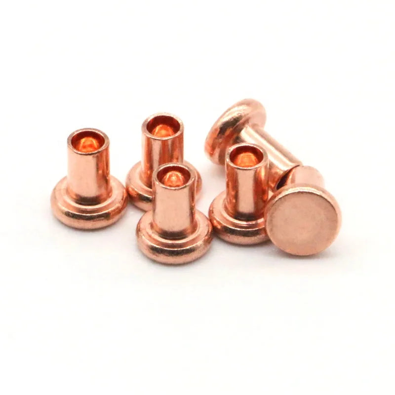 Factory Outlet High Quality Red Copper Flat Head Semi Tubular Rivets Bright Finish ISO Standard Saitong Brand Industrial Use