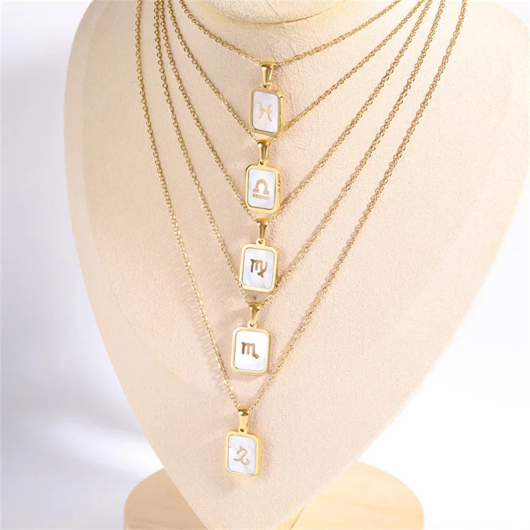 Hot Selling 18k PVD Gold Plated Stainless Steel Link Chain Hollow Shell Zodiac Necklace for Wedding & Party
