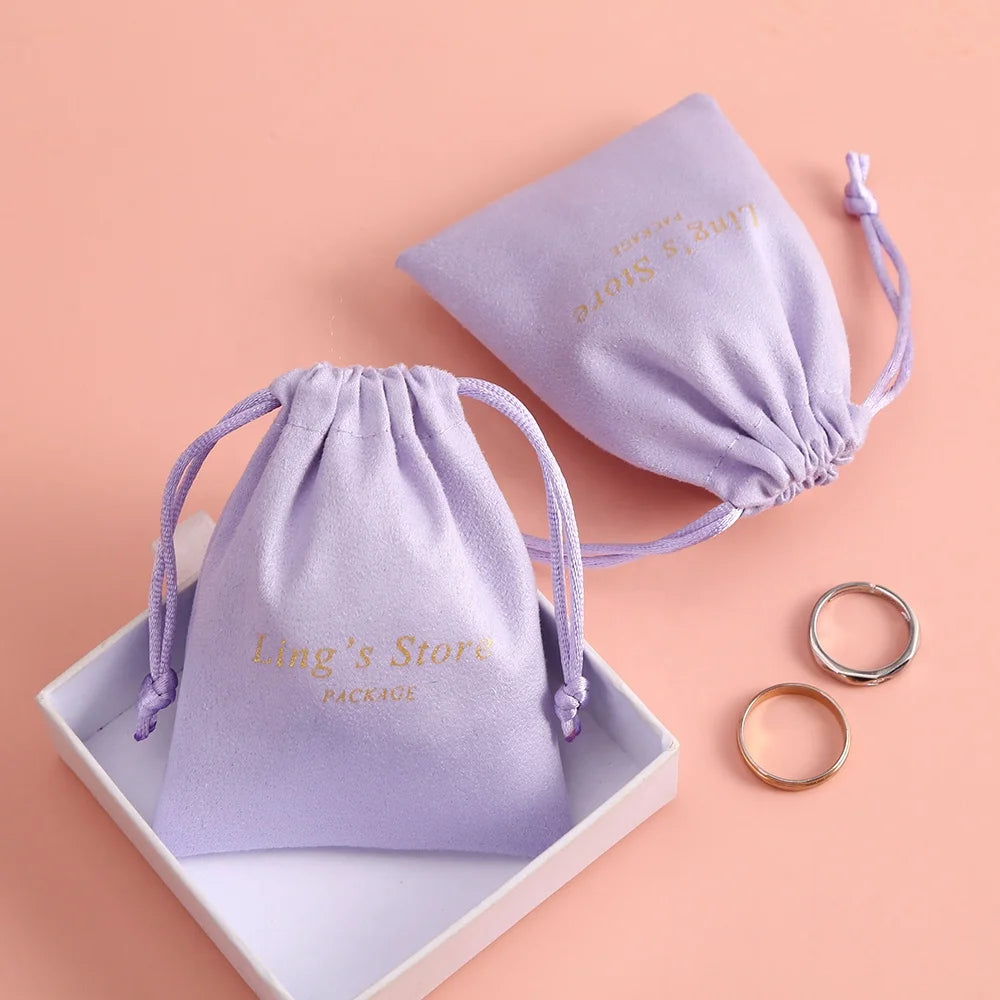 Custom Purple Flannel 13x18cm Velvet Jewelry Pouch Bag with Logo for Jewelry Container