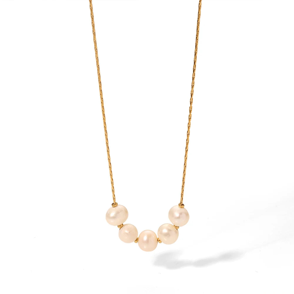 New Arrival 18K White Floating Multi Freshwater Pearls Necklace Delicate Stainless Steel Link Chain No Fading Jewelry