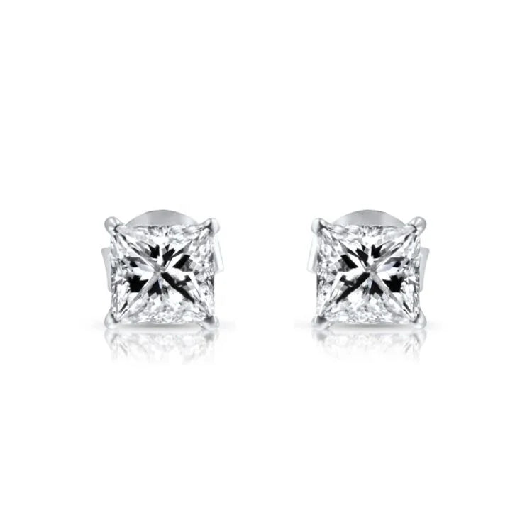 Wholesale VVS Diamond Stud Earrings 14K 18K Solid Gold Princess Cut Push Back for Men and Women