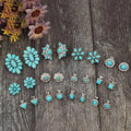 Vintage Western Boho Style  12pcs/Set Geometric Shape Turquoise Stud Earrings Cowgirl for Woman Gift