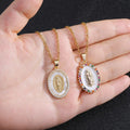 Christian 18K Gold Plated Brass Pendant Necklace Virgin Mary Medal with Rainbow CZ Cubic Zirconia for Weddings