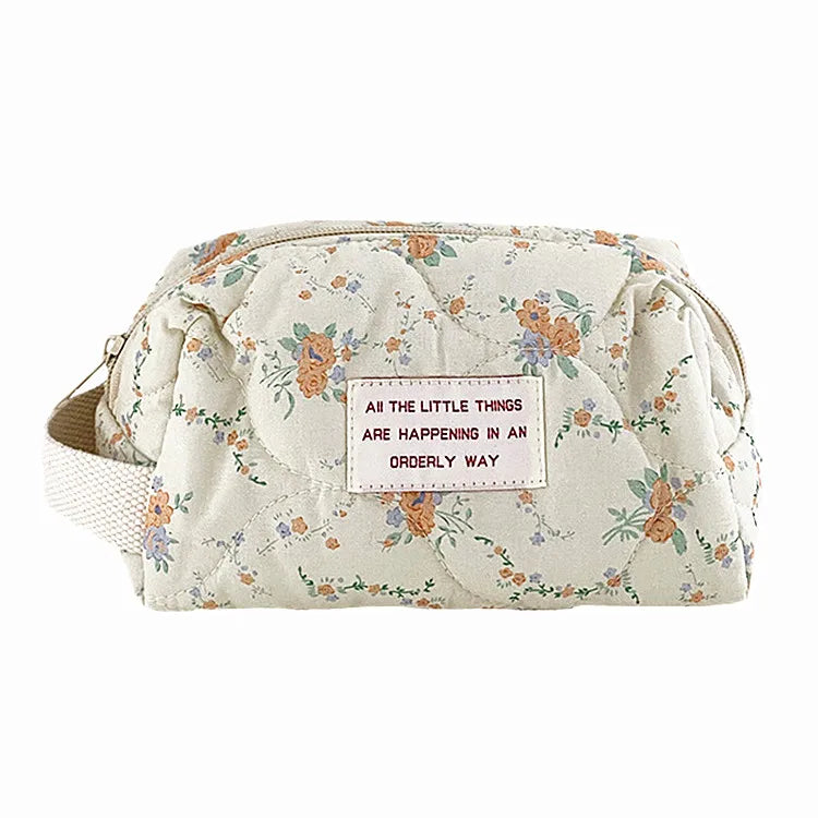 NCB0357 Hot Selling Portable Cotton Canvas Makeup Bag Cute Quilted Organic Cotton Makeup Bags Custom Floral Print
