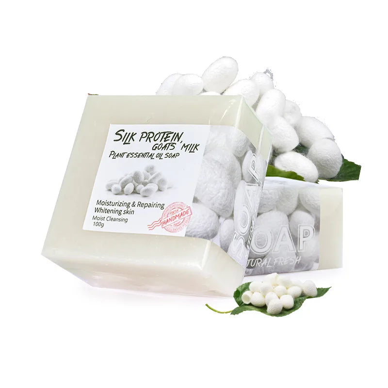 Mzel Wholesale Private Label 100g Natural Handmade Herbal Silk Protein Goat Milk Essence Soap Plant Essential Oil Soap
