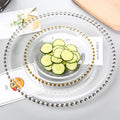 Solhui Cheap Unbreakable Wedding Decoration Charger Plate Wholesale Silver Gold Clear Glass Beaded Charger Plate