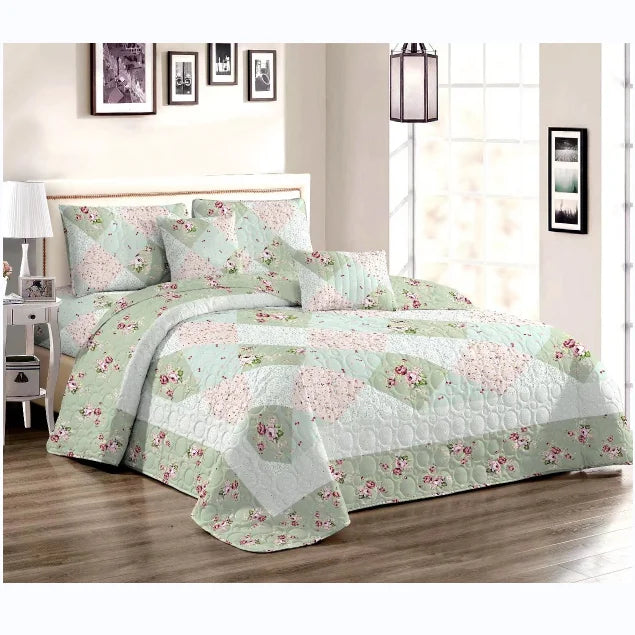 2022 New Style Hot Sale 3-Piece Bedspread Quilt Set for Double Bed Floral Pattern Microfiber Home Use