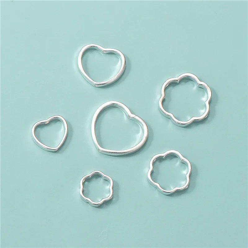 925 Sterling Silver Hollowed Geometric Shape Spacer Beads Heart Flower Accessories for Making Jewelry Findings