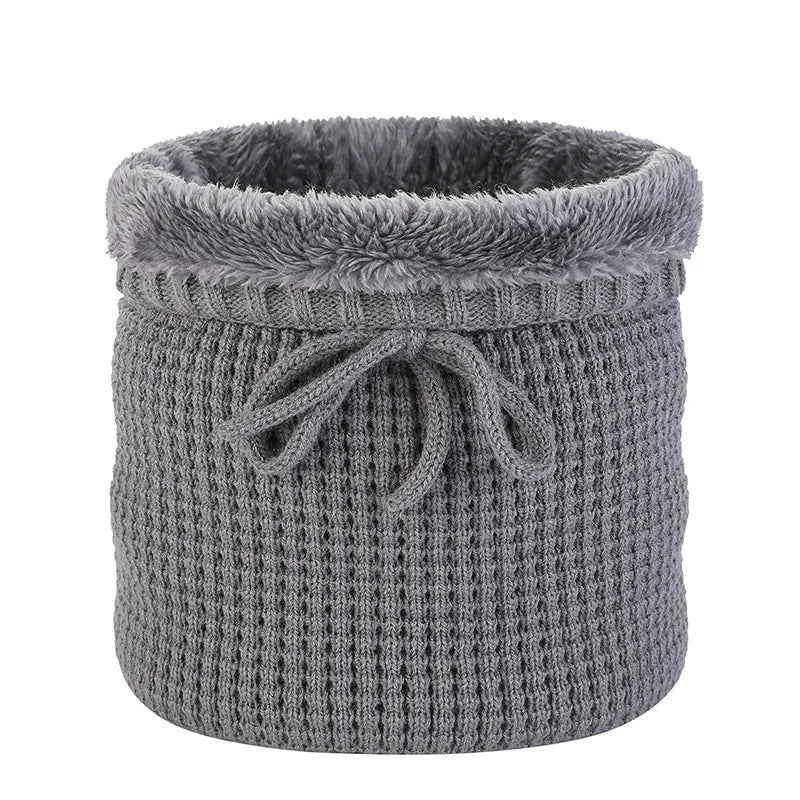 Custom logo Fur Lining Knitted Warm Neck Tube Scarf Two-purpose Knitted Waffle Hat Scarf Neck Gaiter for Men Women