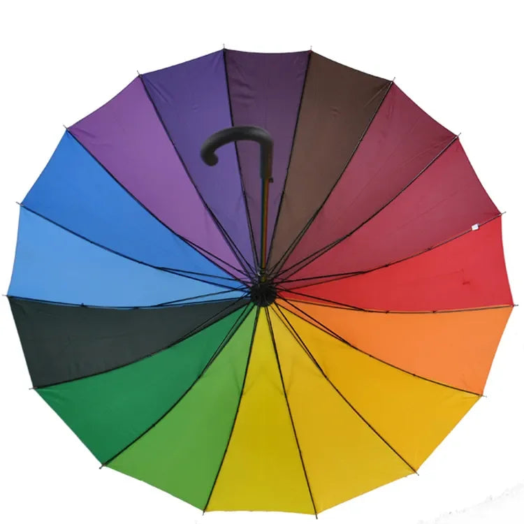 Wholesale 16k 24k Large Strong Reinforcement Minimalist Nylon Straight Rainbow Umbrellas with Customizable Logo Fiberglass Frame