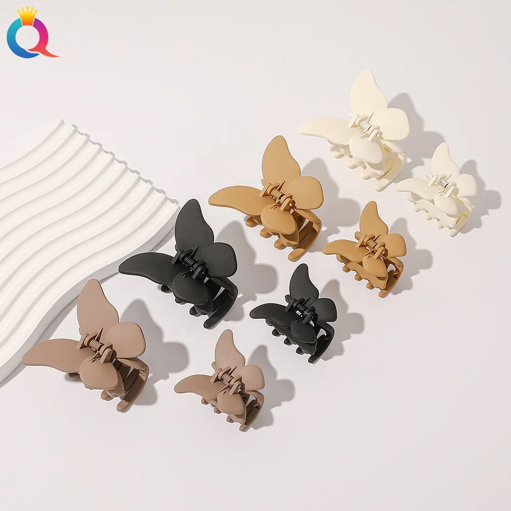 Matte Brown butterfly Shape Hair Claw Clip 2 Different Size Hair Clamp Woman Hair Accessories