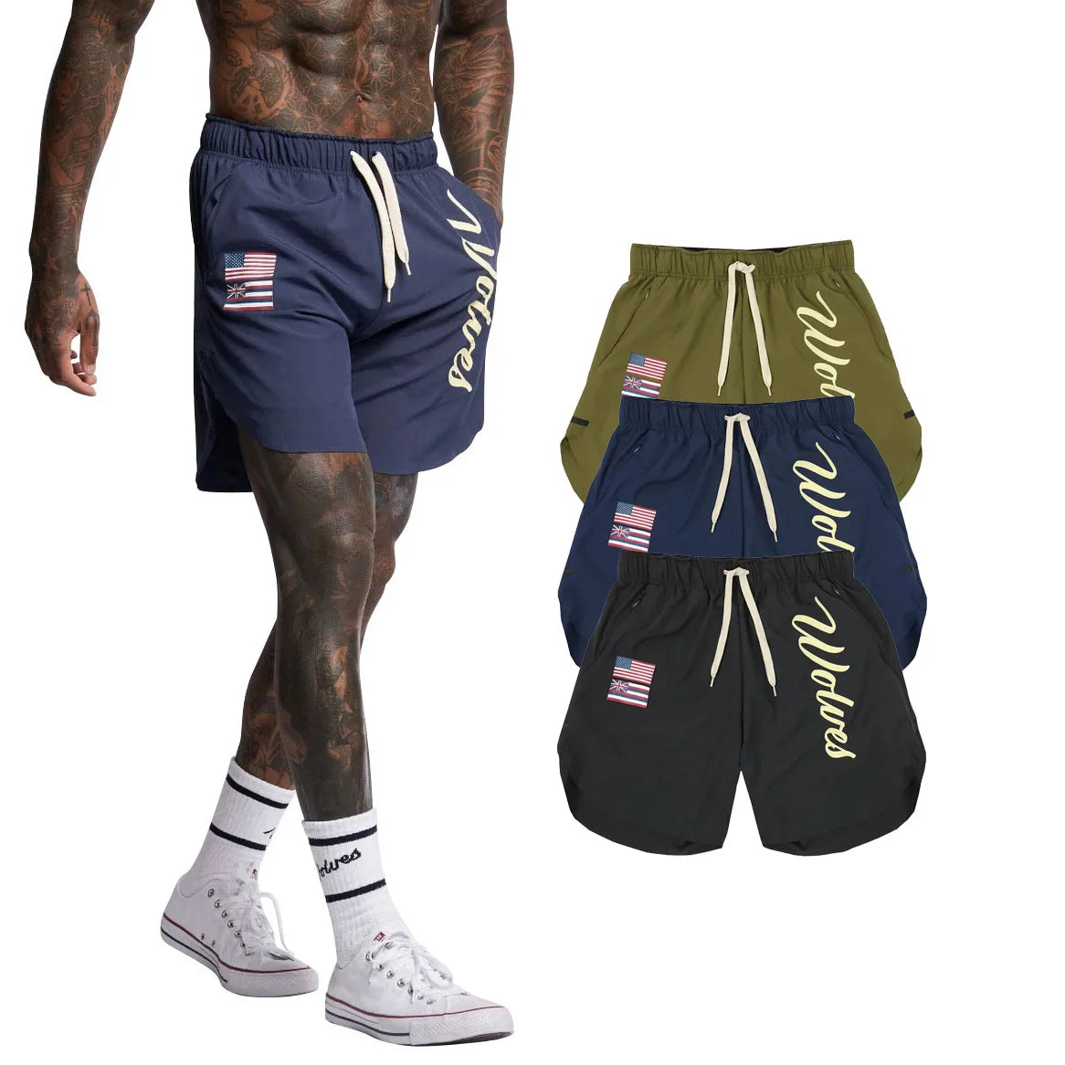 Man Everyday Summer Shorts With Elastic Waist Polyester Running Sports Shorts With Zipper Pockets Loose Short Pants