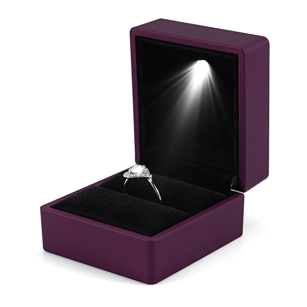 Luxury LED Lighted Purple Engagement Ring Box Elegant Mini Velvet Jewelry Case for Wedding Rings Velvet Jewelry Boxes Packaging